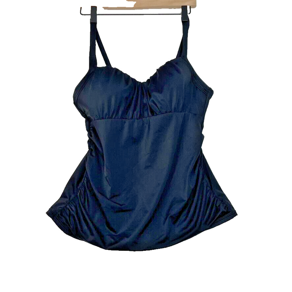 Lands' End Swim Top Tankini‎ Black Ruched Size 14